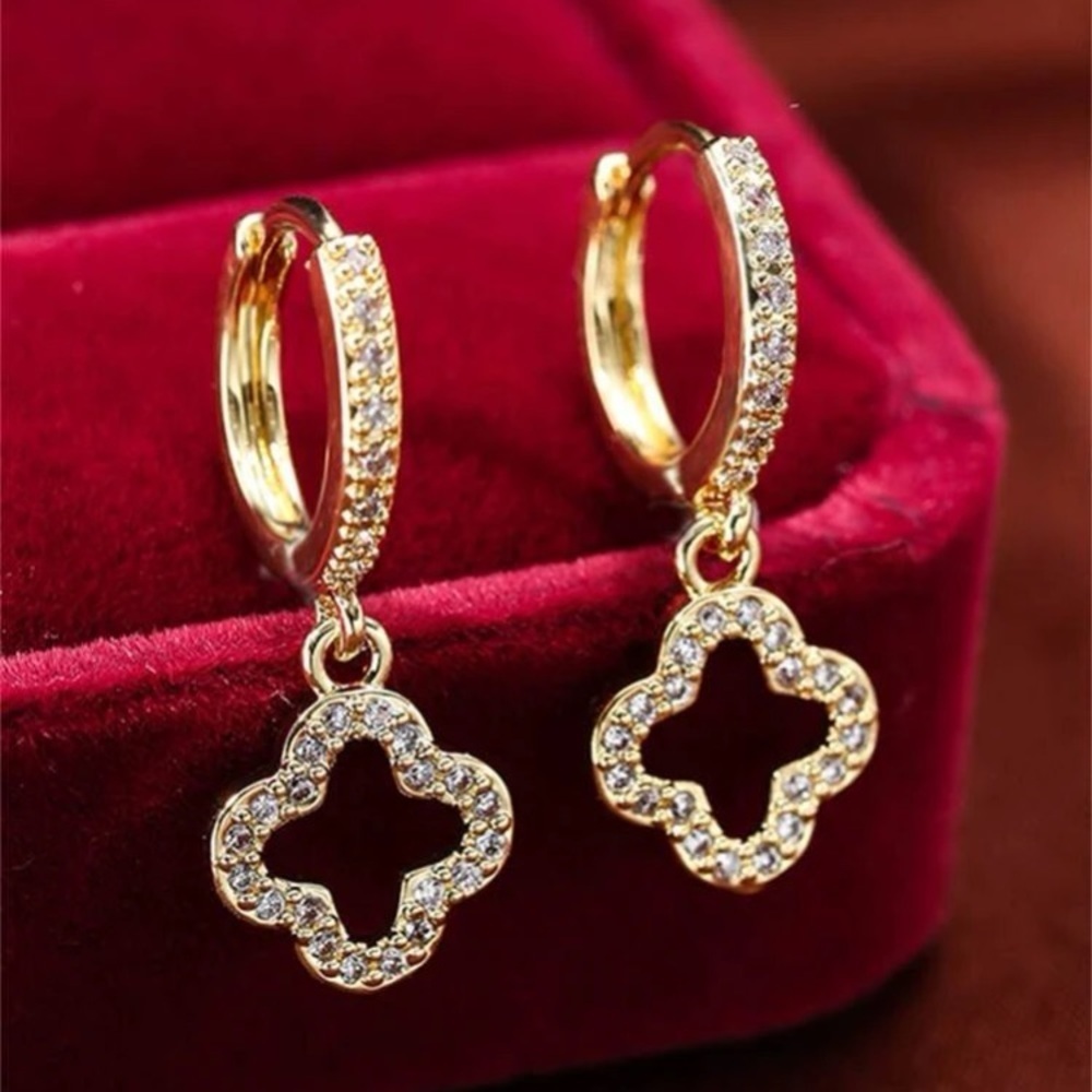 1pc Cubic Zirconia Flower Decor Drop Earrings Copper Jewelry - Picture 3 of 8